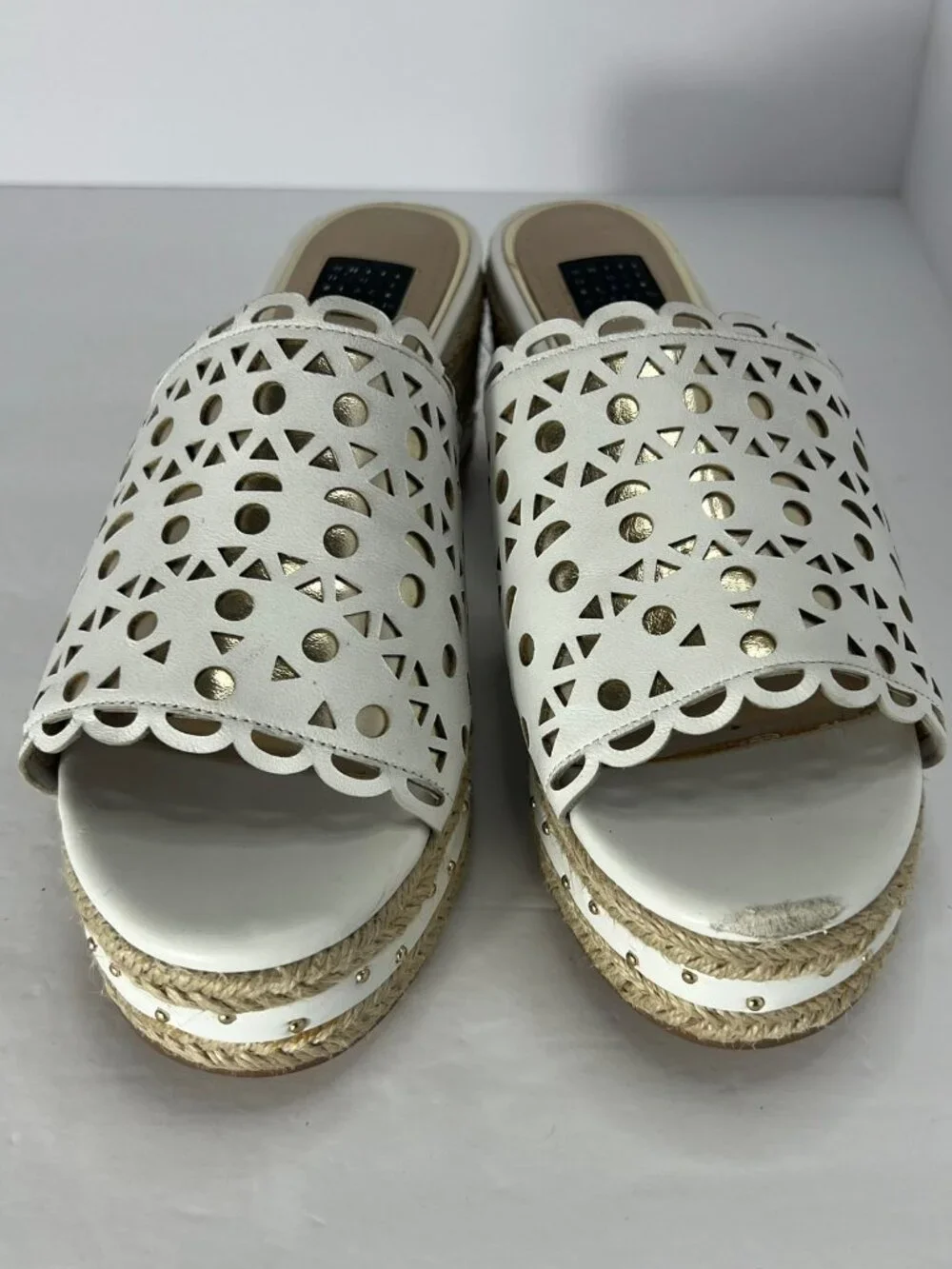 White House Black Market Laser-Cut Studded Espadrille Wedge Sandals size 7